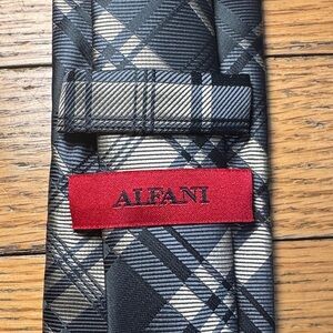 Alfani gold and black plaid tie with tie clip
